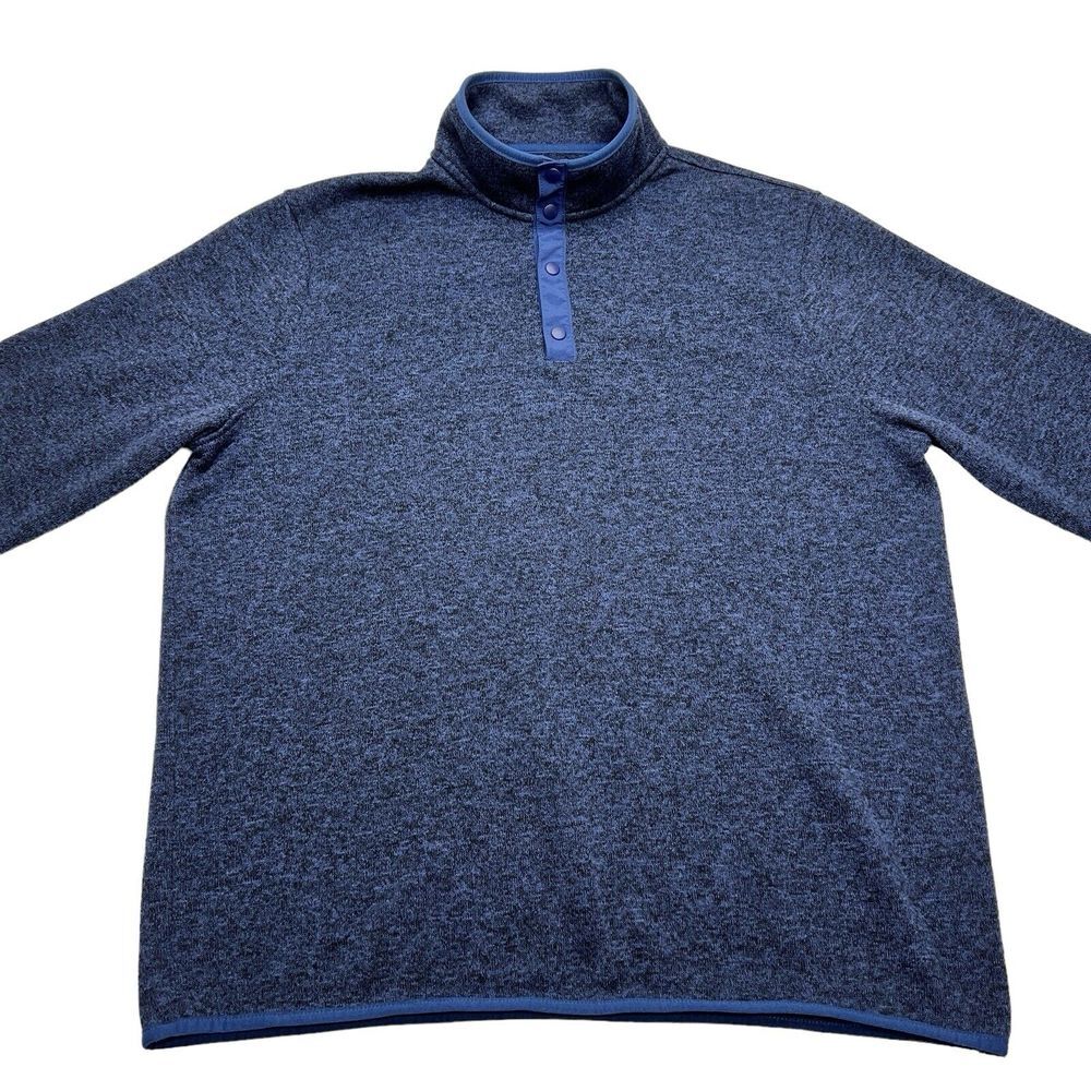 J Crew Sweater Men Large Blue Pullover Authentic Fleece 1/4‎ Snap Preppy